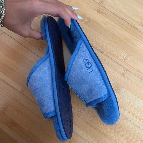 Ugg Suede Mellie Open Toe Genuine Shearling Slipper in Blue-Lyst - Picture 5 of 7
